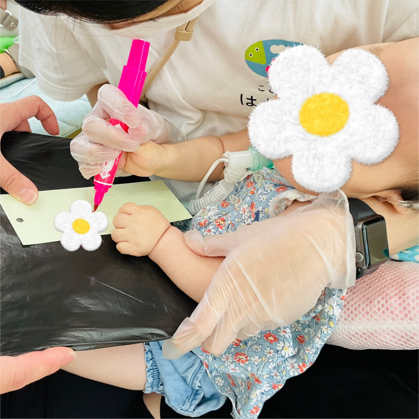 関西、兵庫県、神戸市北区にある重症心身障がい・医療的ケアに対応した児童発達支援施設「こどもデイ　はれいろ」では七夕に向けて笹の葉制作をしています。